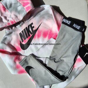Nike Girls Size 6 Dri-fit Leggings and Size 6X Hoodie Sweatshirt Tie Dye